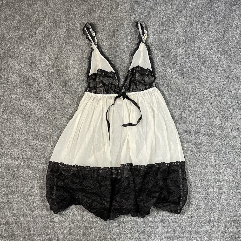 Victoria's Secret Lace Trim Babydoll Chemise Lingerie XS Black White French Maid